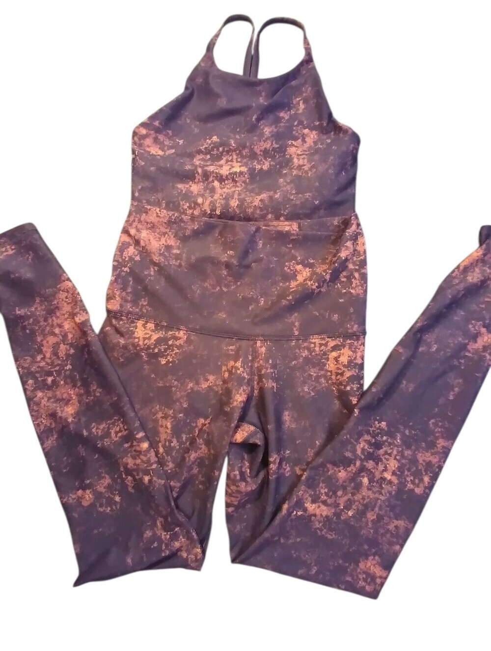 Old Navy 2 pc set Purple and Pink Marble Print Racerback Leggings And Crop Top